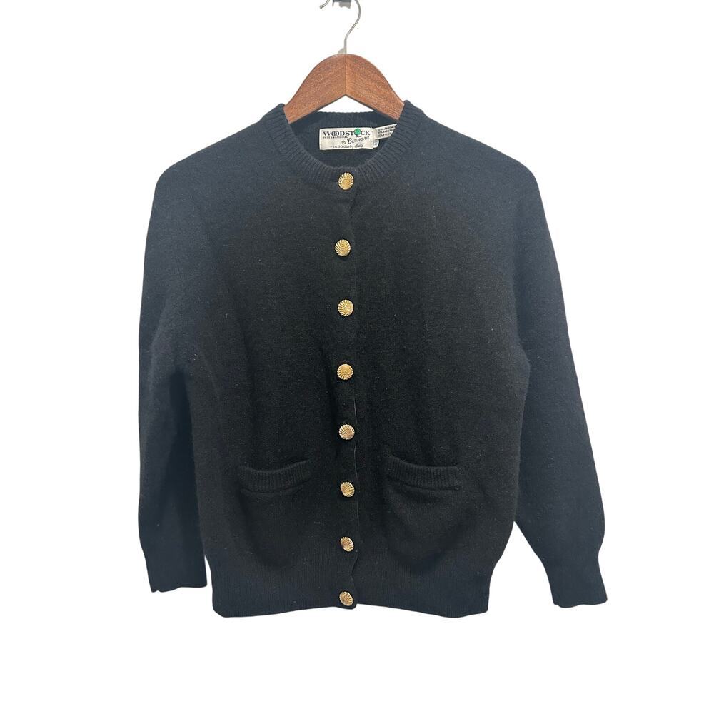 Woolrich Black Crewneck Button Cardigan Sweater